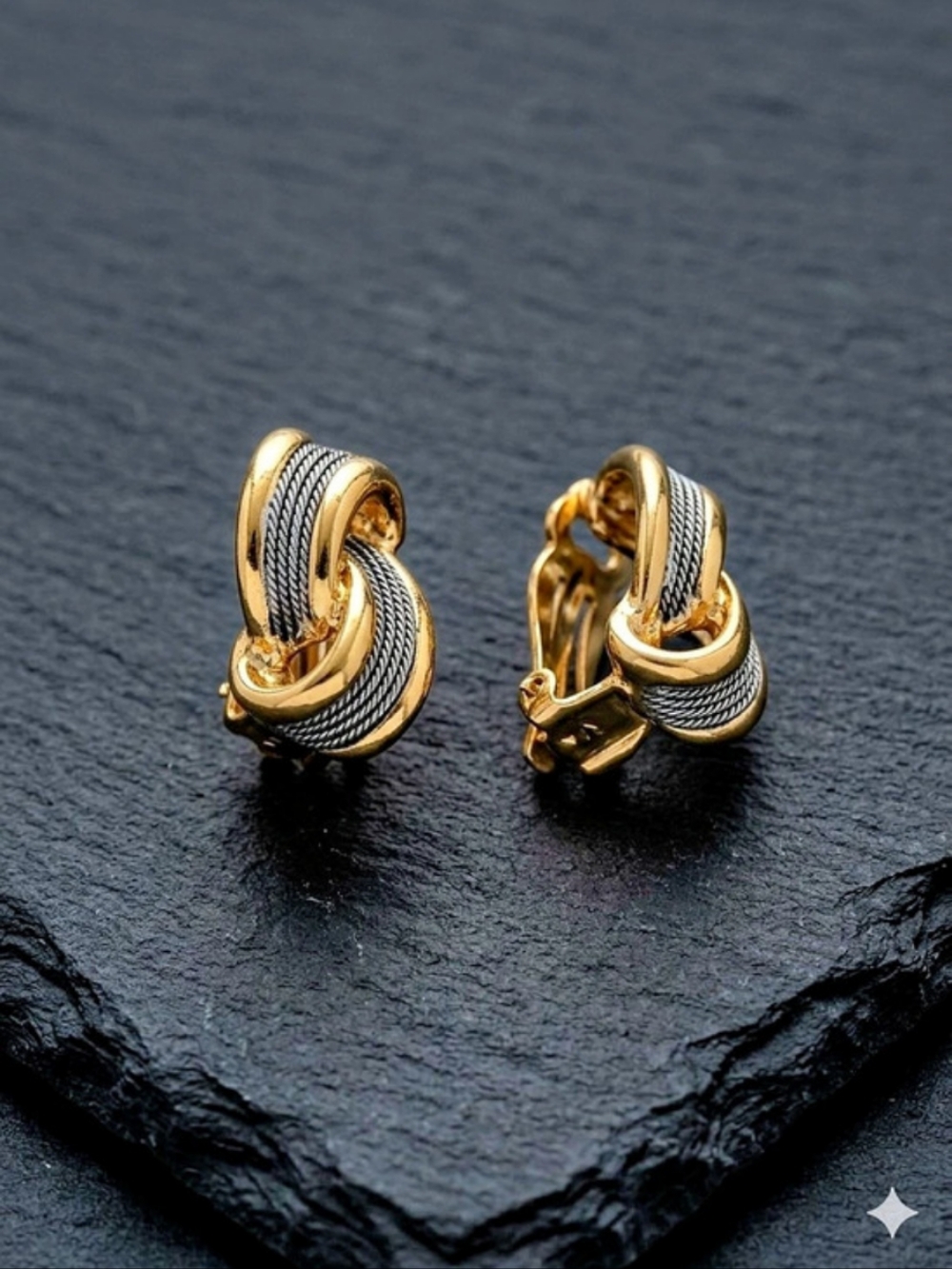 Vintage Textured Two-Tone Hoop Earrings Like New